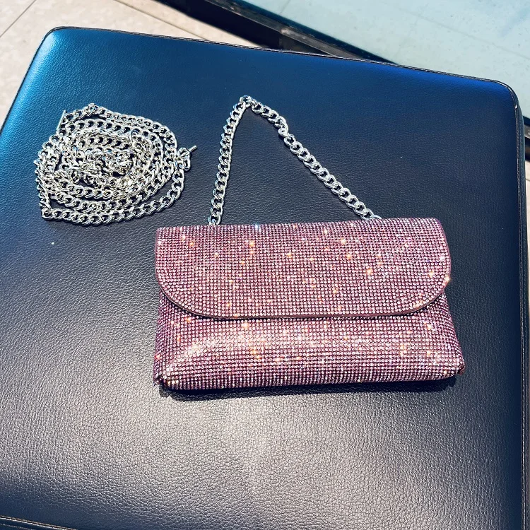 Women's Clutch Bag with Rhinestones Silver Purse on Chain PU Leather Evening Bag Ladies Fashion Party Evening Shoulder Bag
