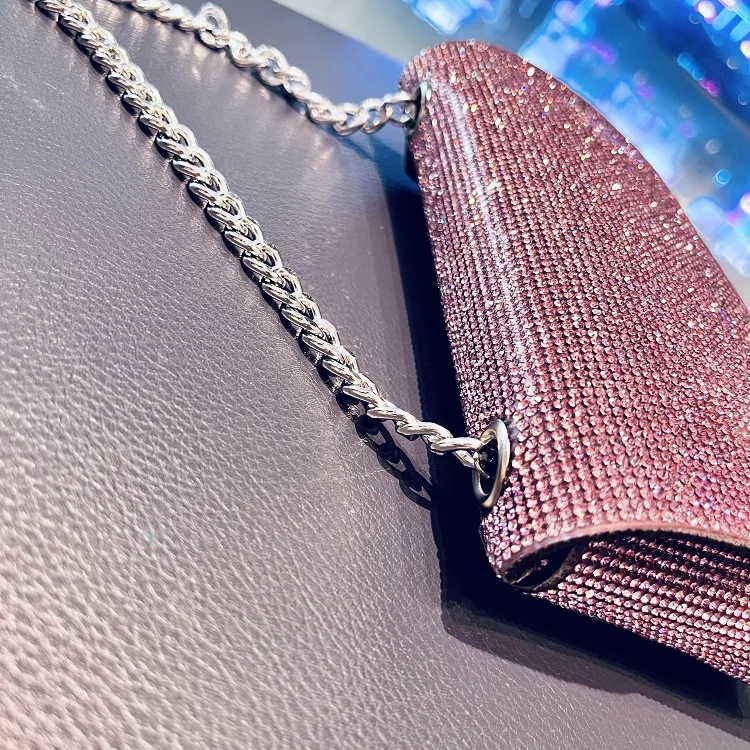 Women's Clutch Bag with Rhinestones Silver Purse on Chain PU Leather Evening Bag Ladies Fashion Party Evening Shoulder Bag