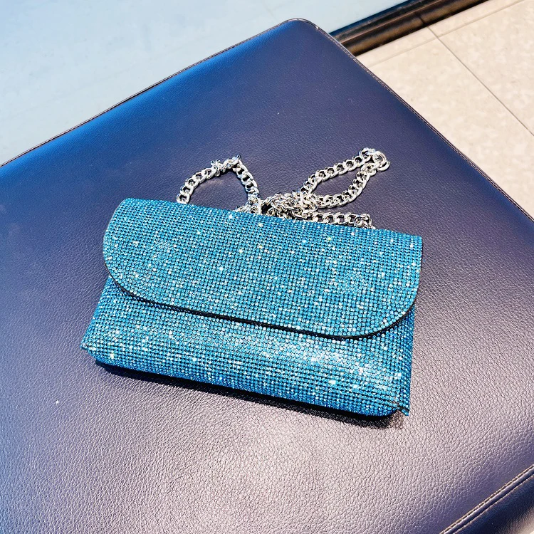 Women's Clutch Bag with Rhinestones Silver Purse on Chain PU Leather Evening Bag Ladies Fashion Party Evening Shoulder Bag