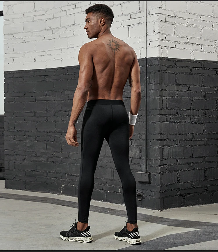 VANSYDICAL Compression Pants Men Running Tights with Reflective Striped Basketball Legging Workout Elastic Waist Trousers Men