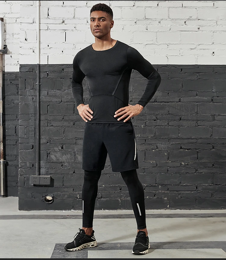 VANSYDICAL Compression Pants Men Running Tights with Reflective Striped Basketball Legging Workout Elastic Waist Trousers Men