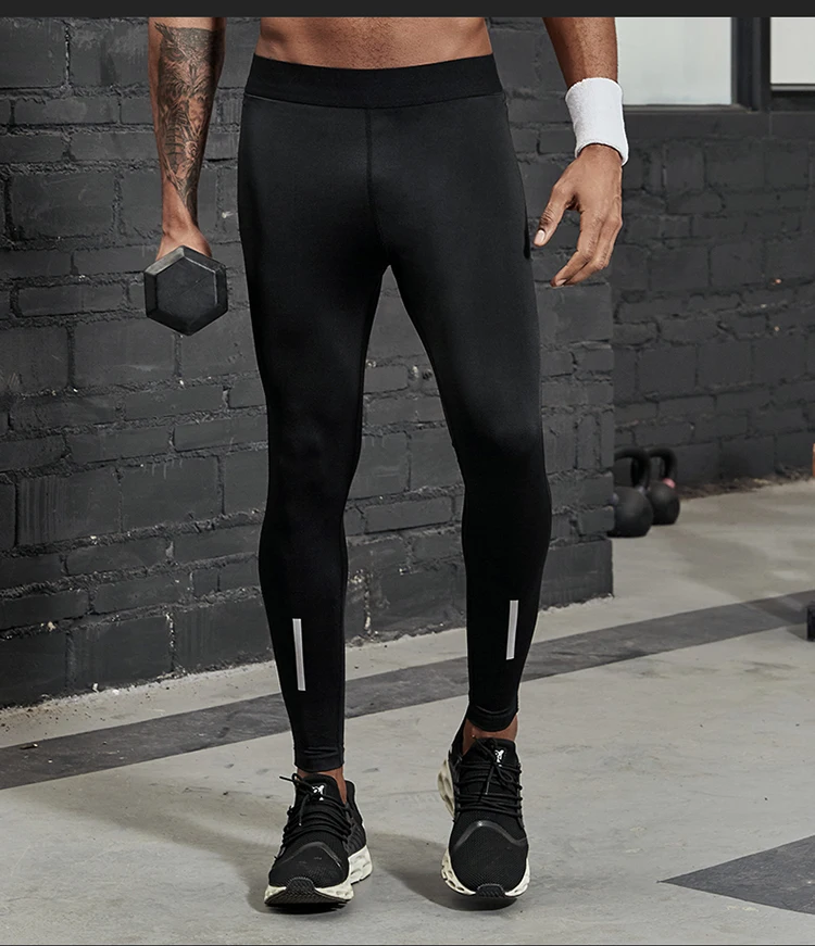VANSYDICAL Compression Pants Men Running Tights with Reflective Striped Basketball Legging Workout Elastic Waist Trousers Men