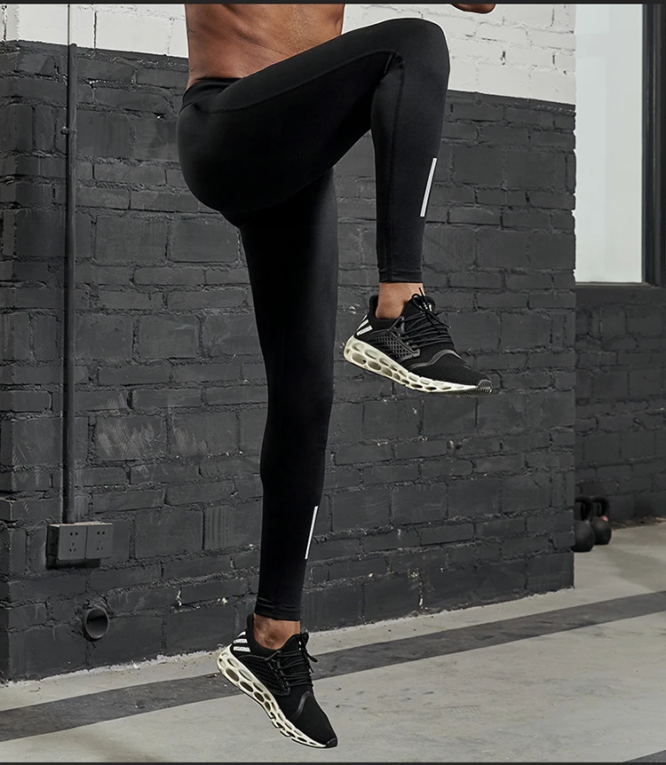 VANSYDICAL Compression Pants Men Running Tights with Reflective Striped Basketball Legging Workout Elastic Waist Trousers Men