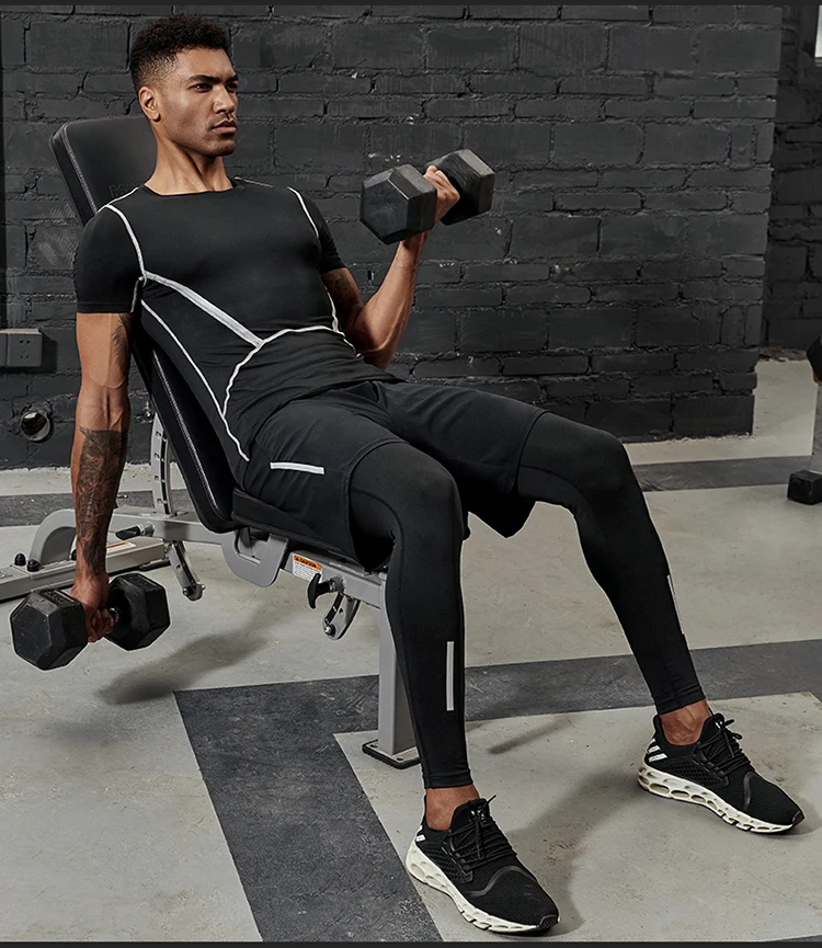 VANSYDICAL Compression Pants Men Running Tights with Reflective Striped Basketball Legging Workout Elastic Waist Trousers Men