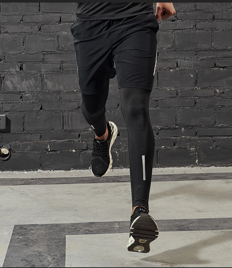 VANSYDICAL Compression Pants Men Running Tights with Reflective Striped Basketball Legging Workout Elastic Waist Trousers Men