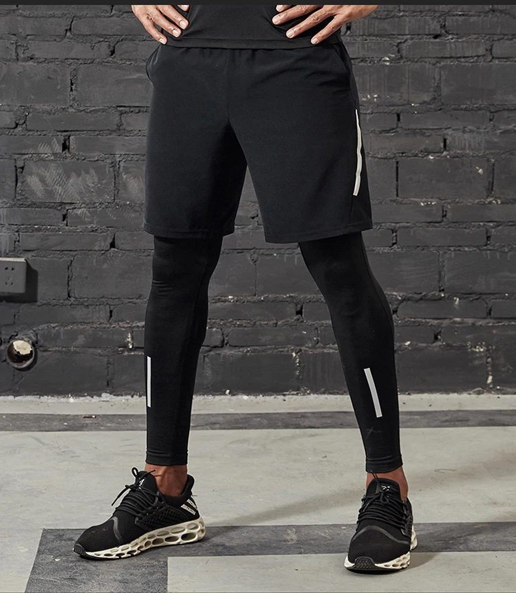 VANSYDICAL Compression Pants Men Running Tights with Reflective Striped Basketball Legging Workout Elastic Waist Trousers Men