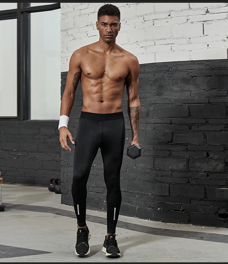 VANSYDICAL Compression Pants Men Running Tights with Reflective Striped Basketball Legging Workout Elastic Waist Trousers Men