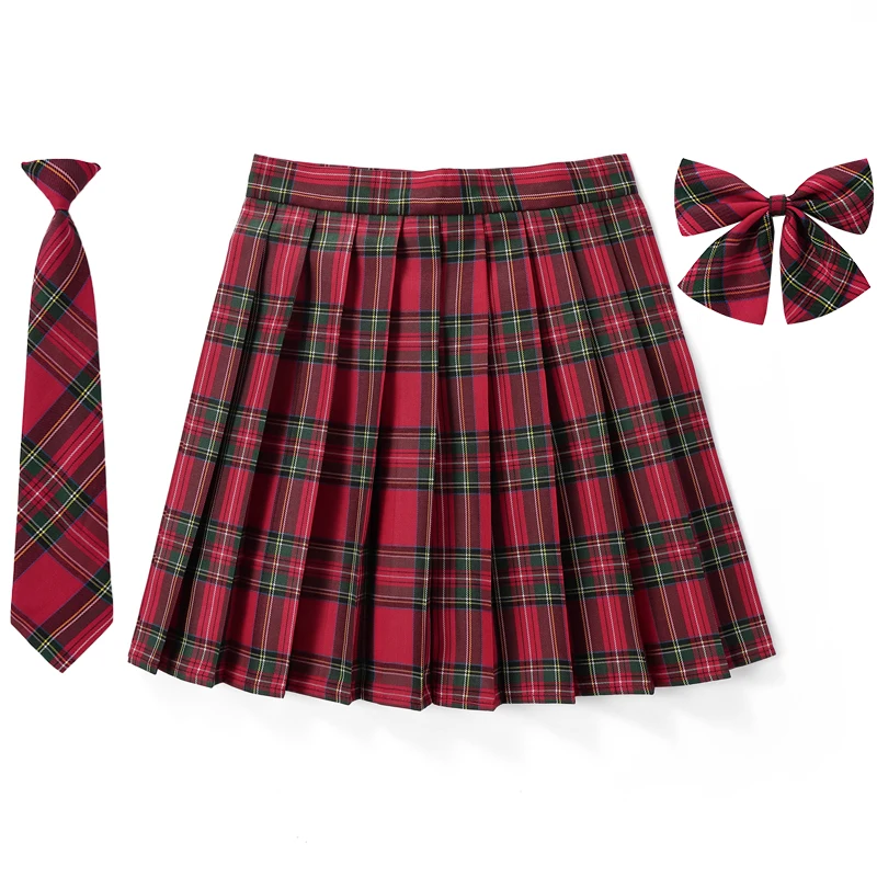 Women Plaid Pleat Skirt With Necktie Bowtie XS- 5XL Harajuku Preppy Mini Japanese School Uniforms Girls Summer Jupe Kawaii Skirt