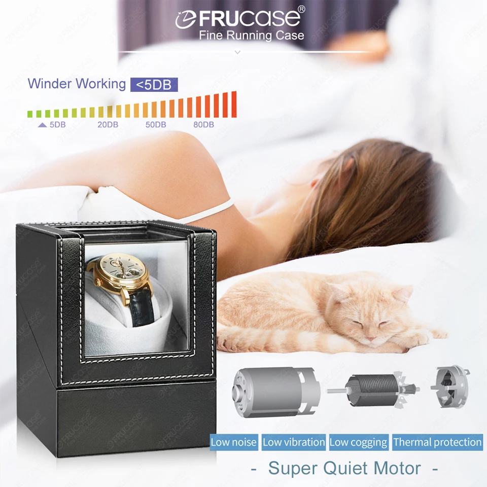 [2 Rotation Modes] FRUCASE PU Watch Winder for Automatic Watches Watch Box 1-0 / 2-0
