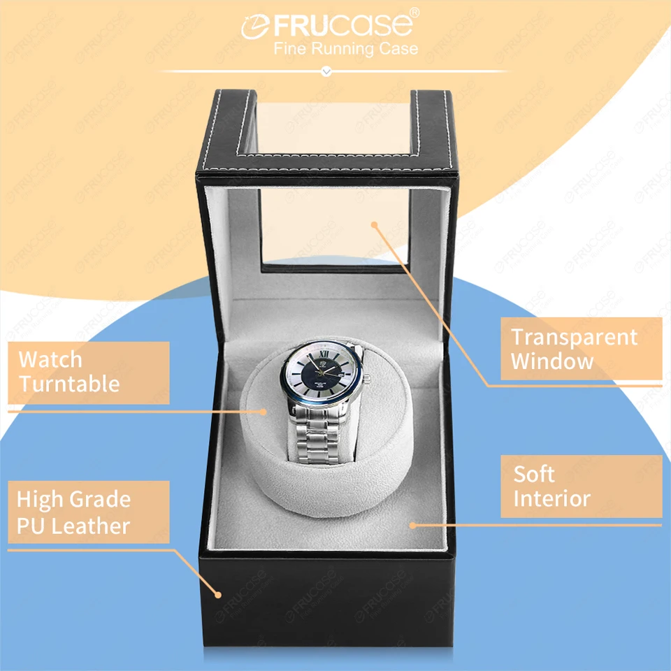 [2 Rotation Modes] FRUCASE PU Watch Winder for Automatic Watches Watch Box 1-0 / 2-0