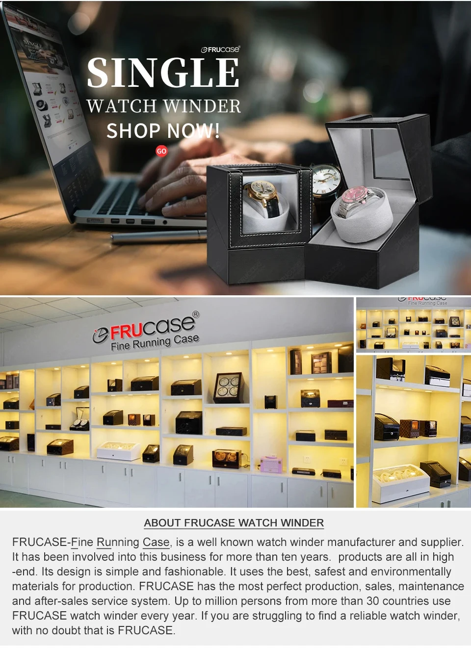 [2 Rotation Modes] FRUCASE PU Watch Winder for Automatic Watches Watch Box 1-0 / 2-0