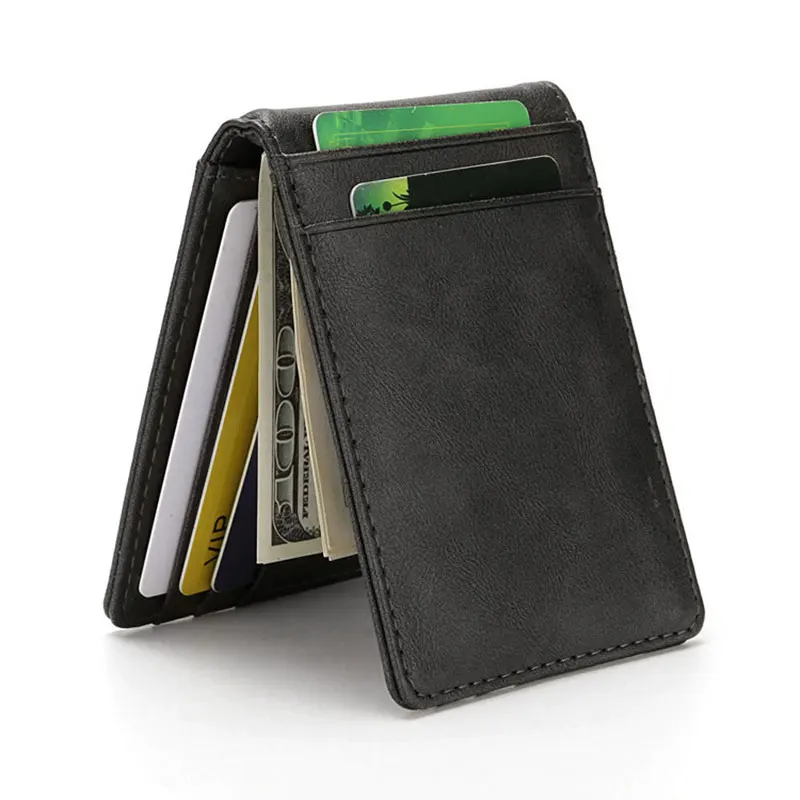 RFID Men's Leather Slim Bifold Money Clip Wallet Front Pocket Credit Card Holder