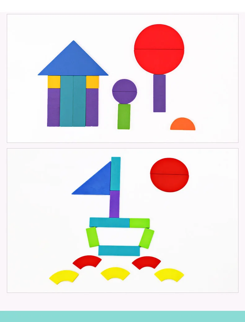 Geometric Shapes Wood 3D Puzzles for Kids Tangram Jigsaw Montessori Games Children Wooden Educational Toys with Box
