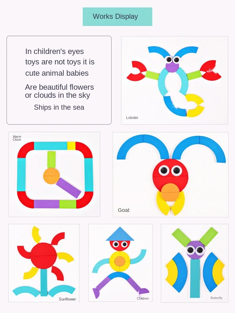 Geometric Shapes Wood 3D Puzzles for Kids Tangram Jigsaw Montessori Games Children Wooden Educational Toys with Box