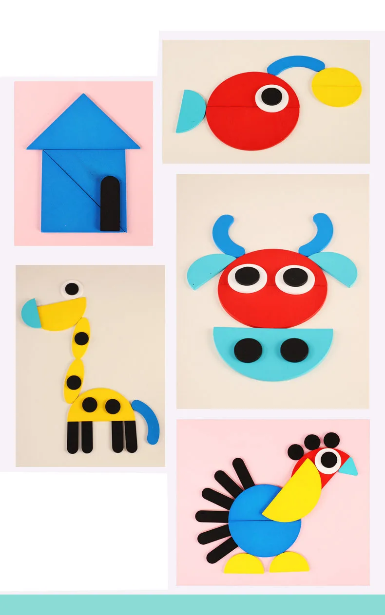 Geometric Shapes Wood 3D Puzzles for Kids Tangram Jigsaw Montessori Games Children Wooden Educational Toys with Box