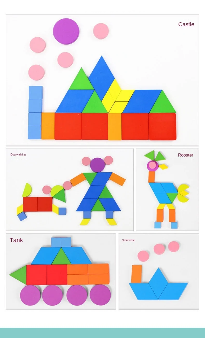 Geometric Shapes Wood 3D Puzzles for Kids Tangram Jigsaw Montessori Games Children Wooden Educational Toys with Box