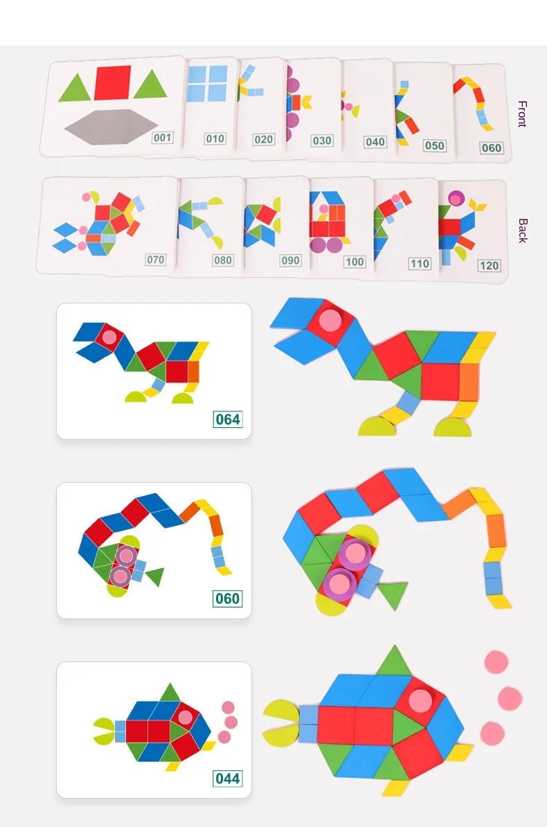 Geometric Shapes Wood 3D Puzzles for Kids Tangram Jigsaw Montessori Games Children Wooden Educational Toys with Box