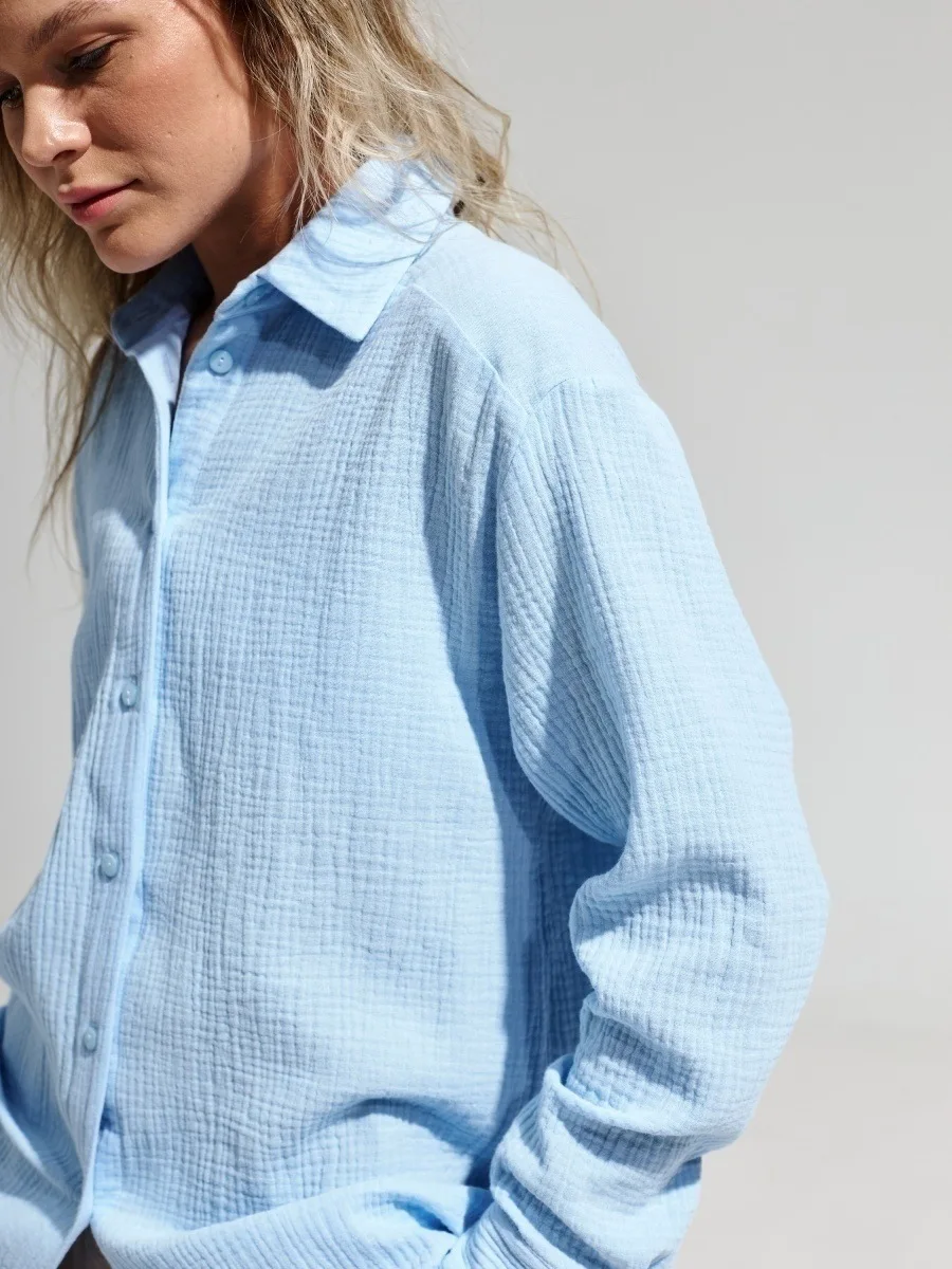 Bornladies 2025 Women's Spring Summer 100% Cotton Shirts Office Lady Fashionable Solid Lady Long Sleeve Loose Tops Crepe Shirts