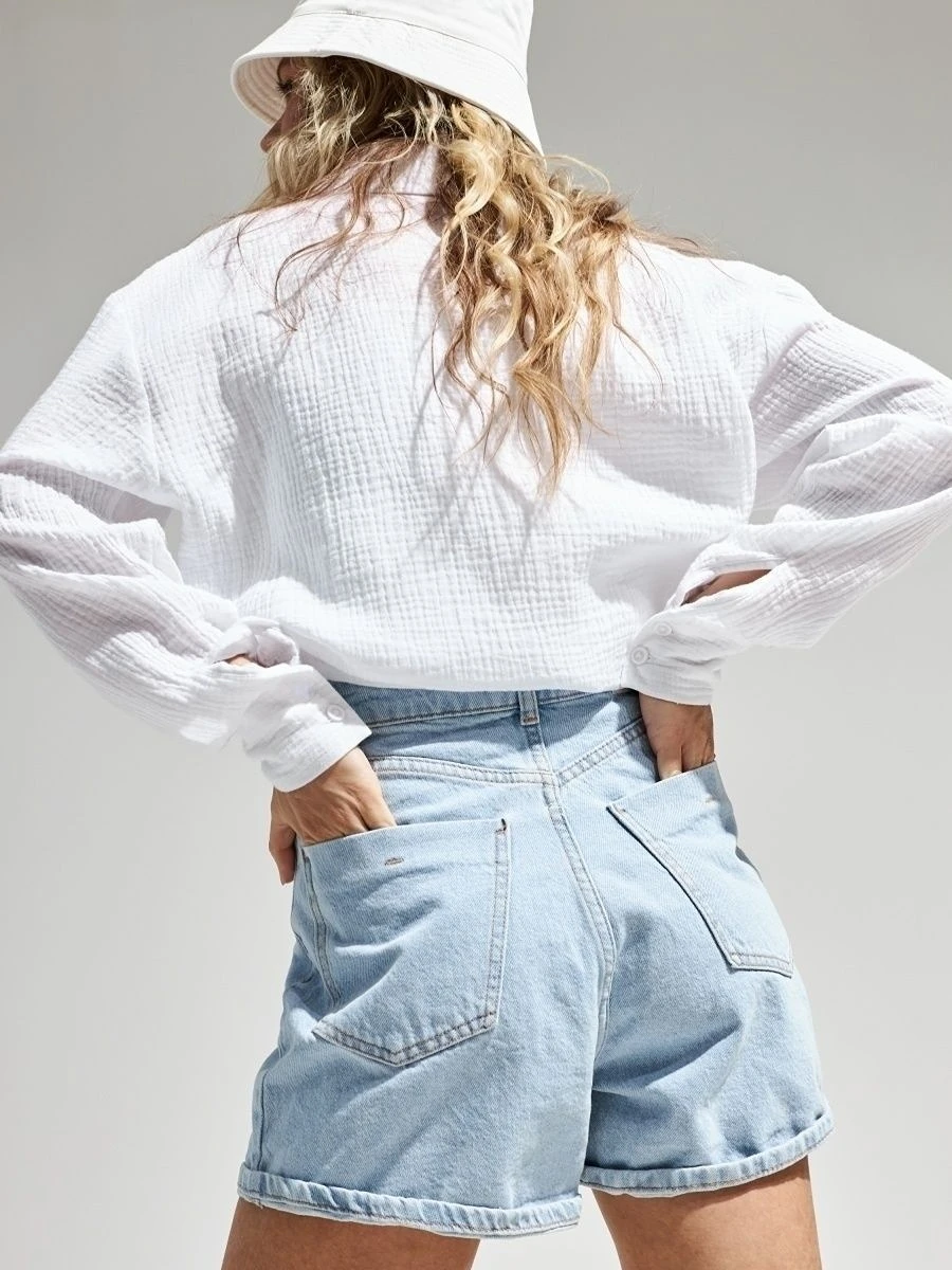 Bornladies 2025 Women's Spring Summer 100% Cotton Shirts Office Lady Fashionable Solid Lady Long Sleeve Loose Tops Crepe Shirts