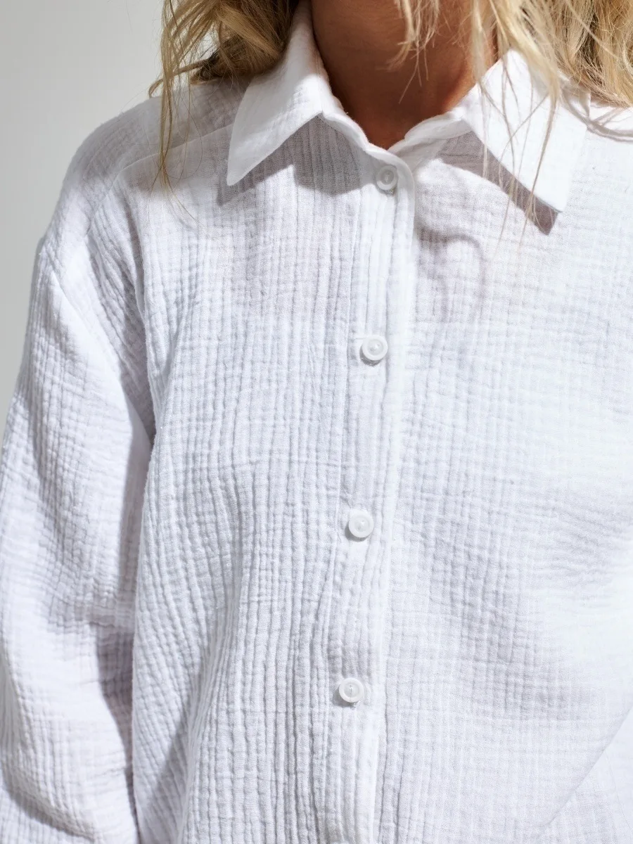 Bornladies 2025 Women's Spring Summer 100% Cotton Shirts Office Lady Fashionable Solid Lady Long Sleeve Loose Tops Crepe Shirts