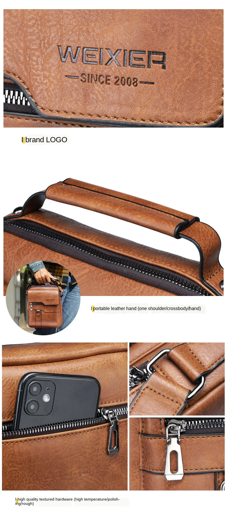 Brand Men Shoulder Bag for 9.7" ipad Men PU Leather Flaps Men's Crossbody Bags Business Flap Male Solid Messenger Bag Travel Bag