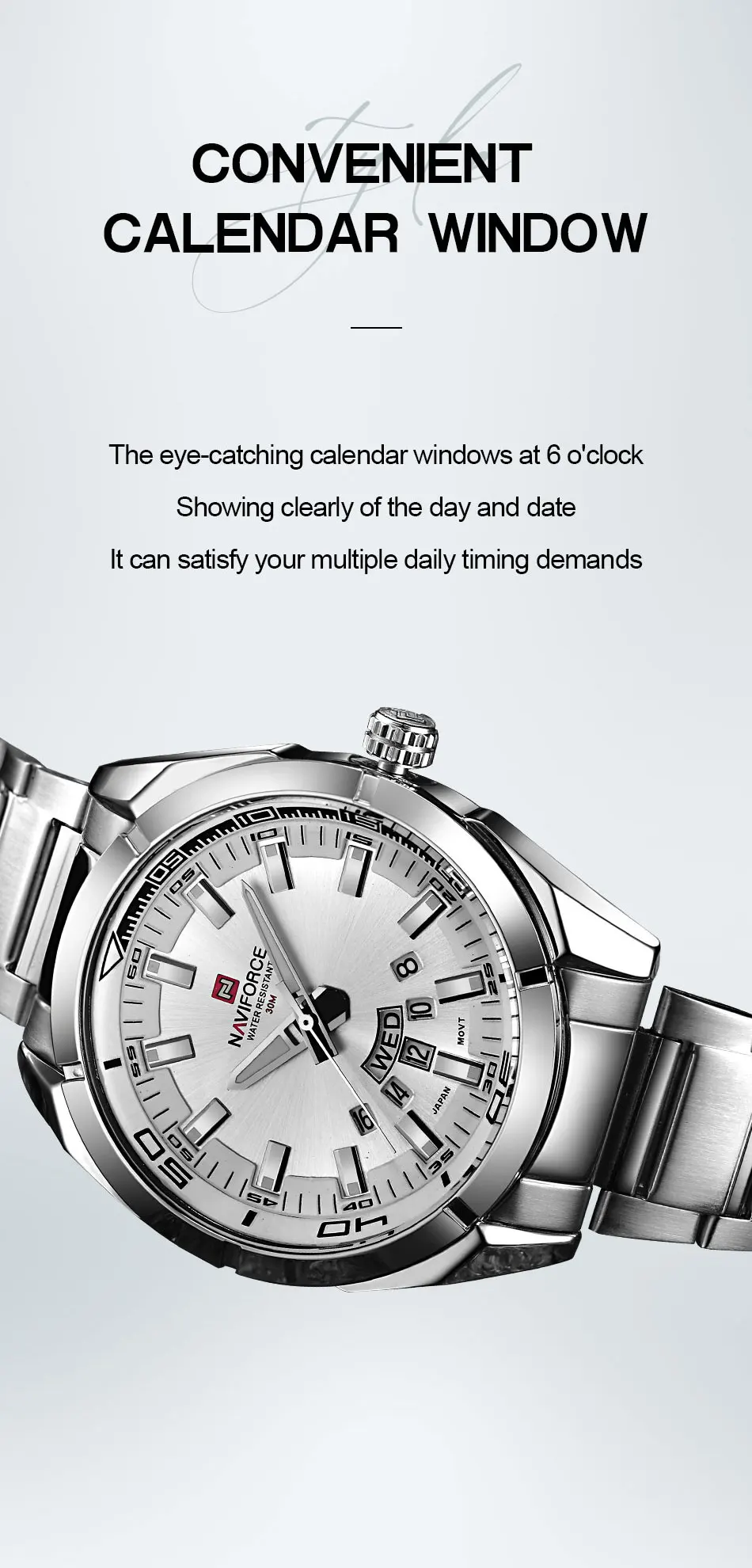 NAVIFORCE Classic Casual Watch for Men Stainless teel Sport Waterproof Male Watches Quartz Date Display Clock Relogio Masculino
