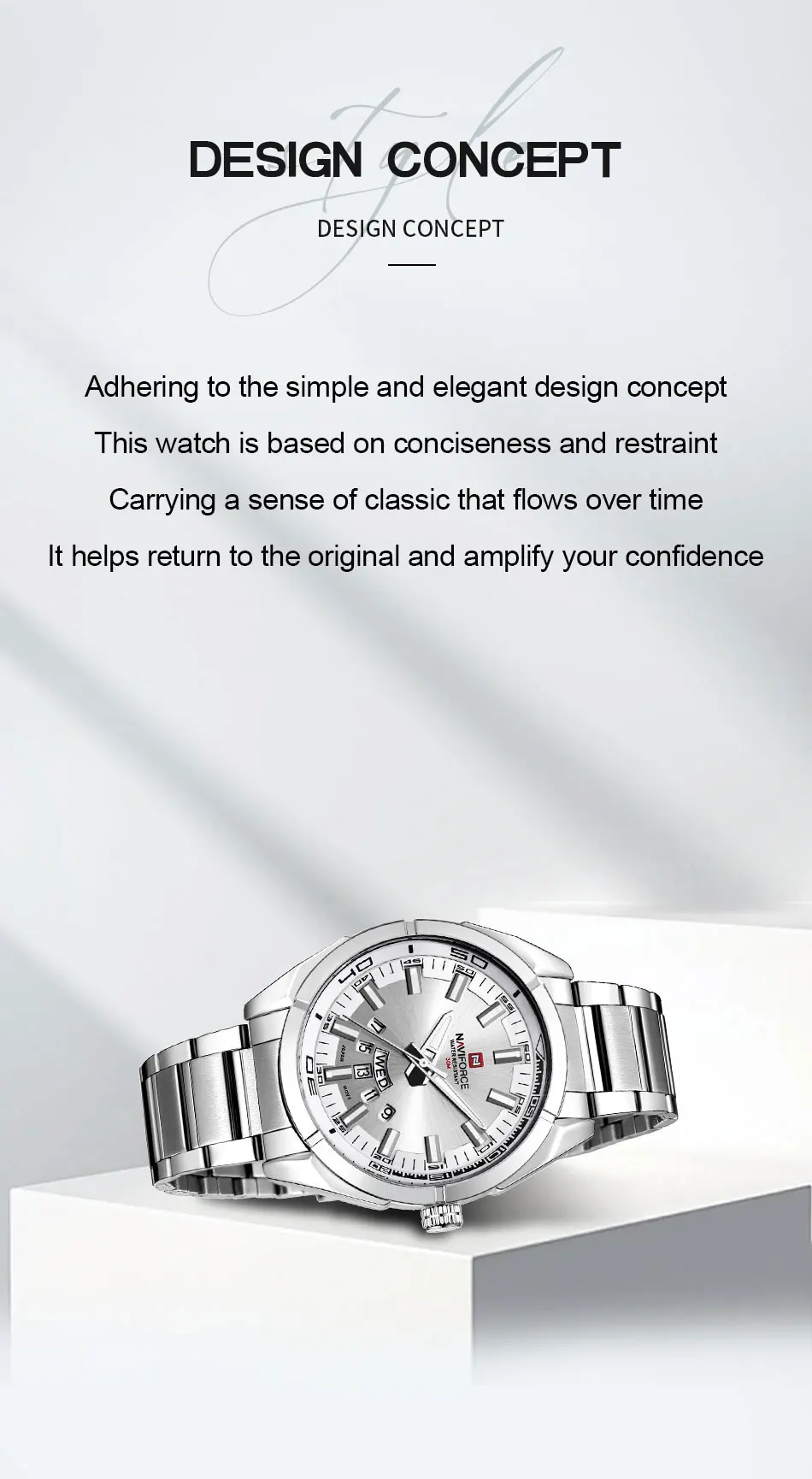 NAVIFORCE Classic Casual Watch for Men Stainless teel Sport Waterproof Male Watches Quartz Date Display Clock Relogio Masculino