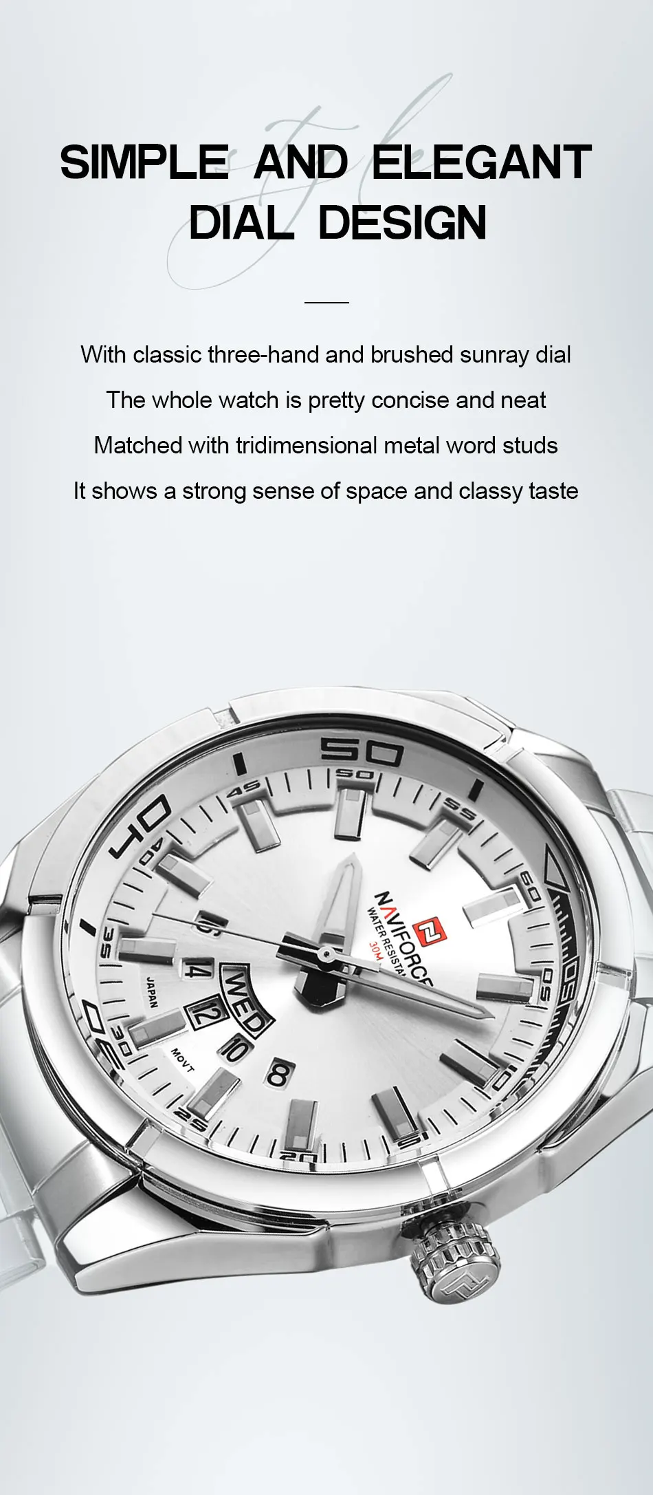 NAVIFORCE Classic Casual Watch for Men Stainless teel Sport Waterproof Male Watches Quartz Date Display Clock Relogio Masculino