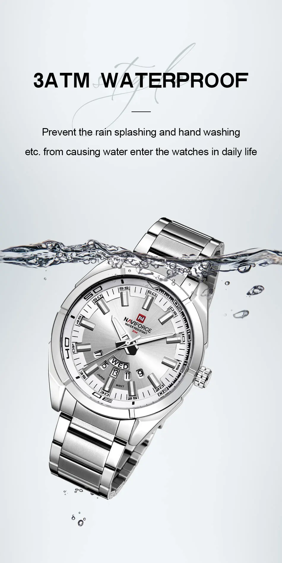 NAVIFORCE Classic Casual Watch for Men Stainless teel Sport Waterproof Male Watches Quartz Date Display Clock Relogio Masculino