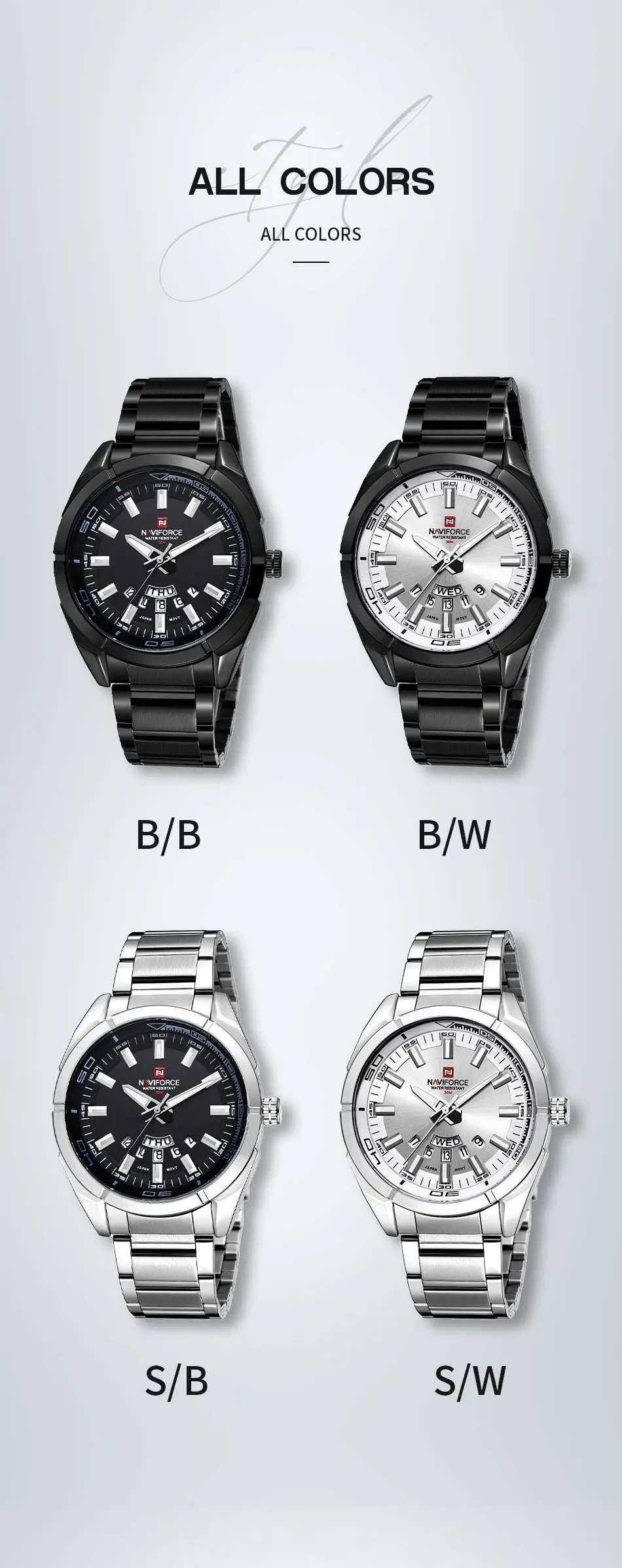 NAVIFORCE Classic Casual Watch for Men Stainless teel Sport Waterproof Male Watches Quartz Date Display Clock Relogio Masculino