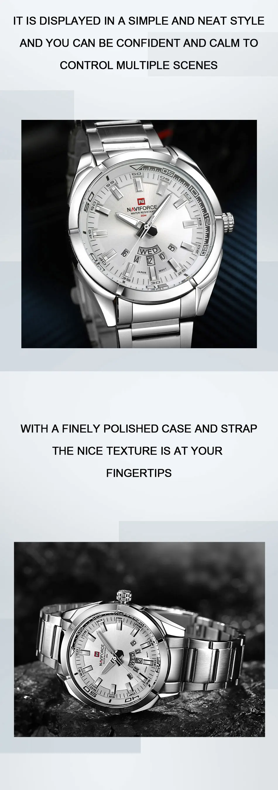 NAVIFORCE Classic Casual Watch for Men Stainless teel Sport Waterproof Male Watches Quartz Date Display Clock Relogio Masculino