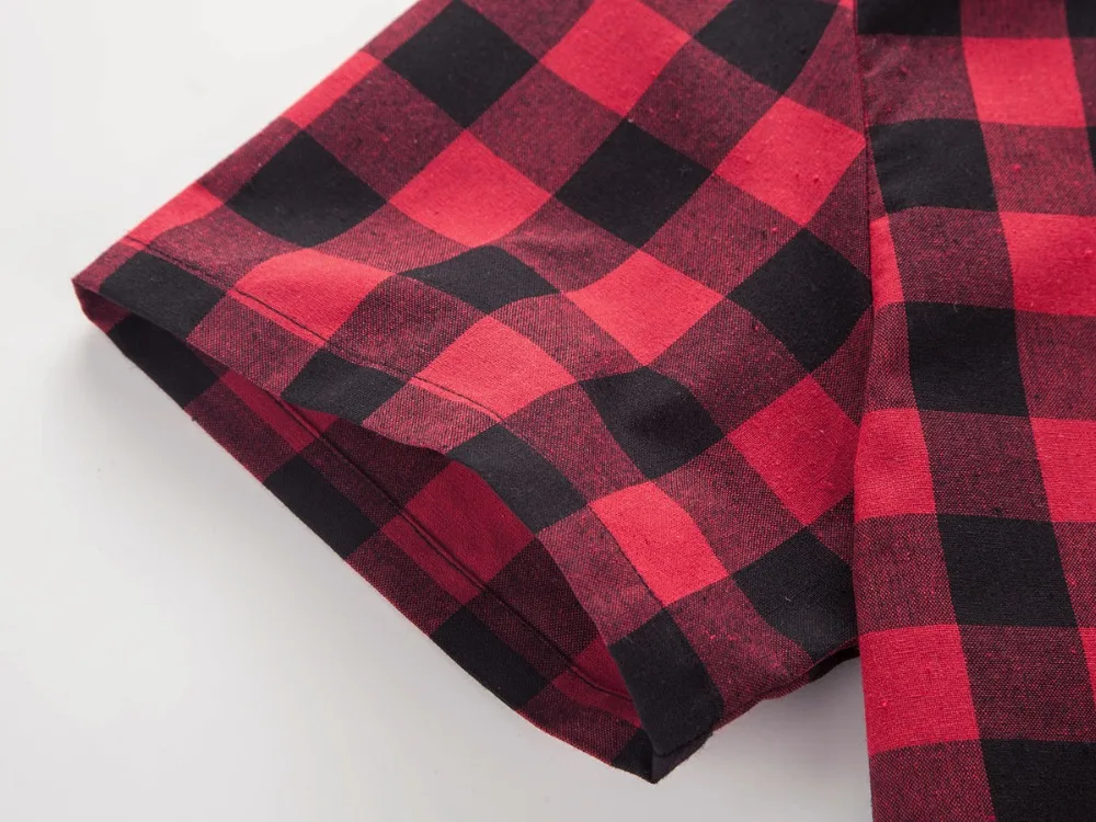 Red And Black Plaid Shirt Men Shirts 2026 New Summer Fashion Chemise Homme Mens Checkered Shirts Short Sleeve Shirt Men Blouse