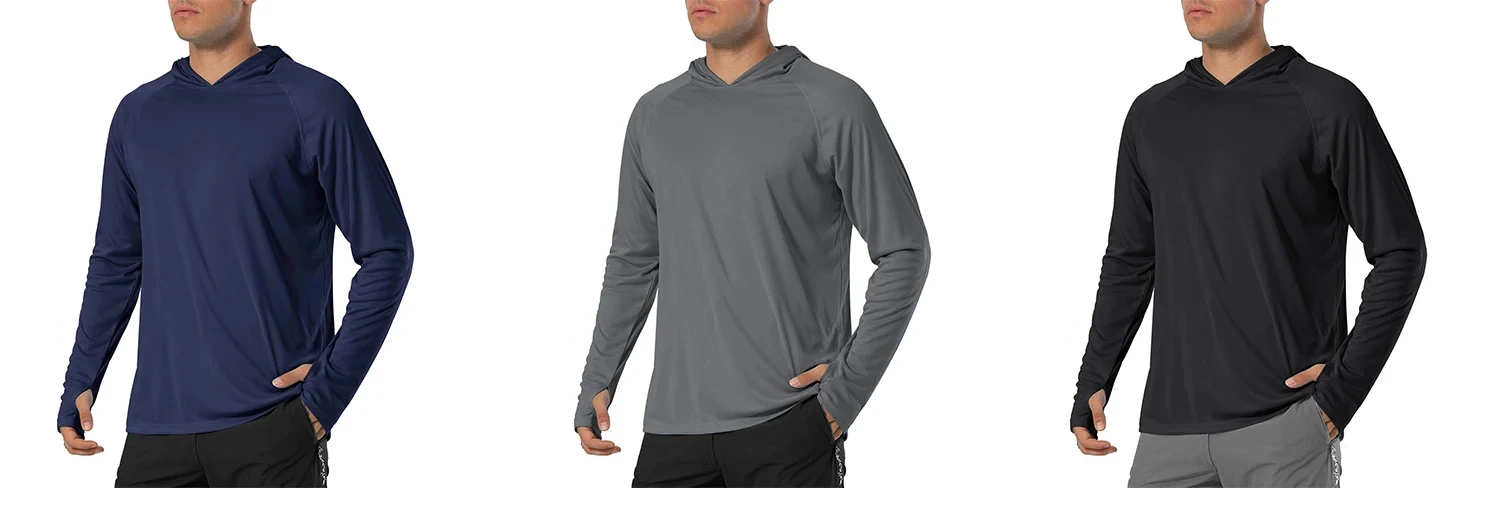 TACVASEN Sun Protection T-Shirts Mens Long Sleeve Hoodie Casual UV-Proof T-Shirts Breathable Lightweight Quick Dry T shirts Male
