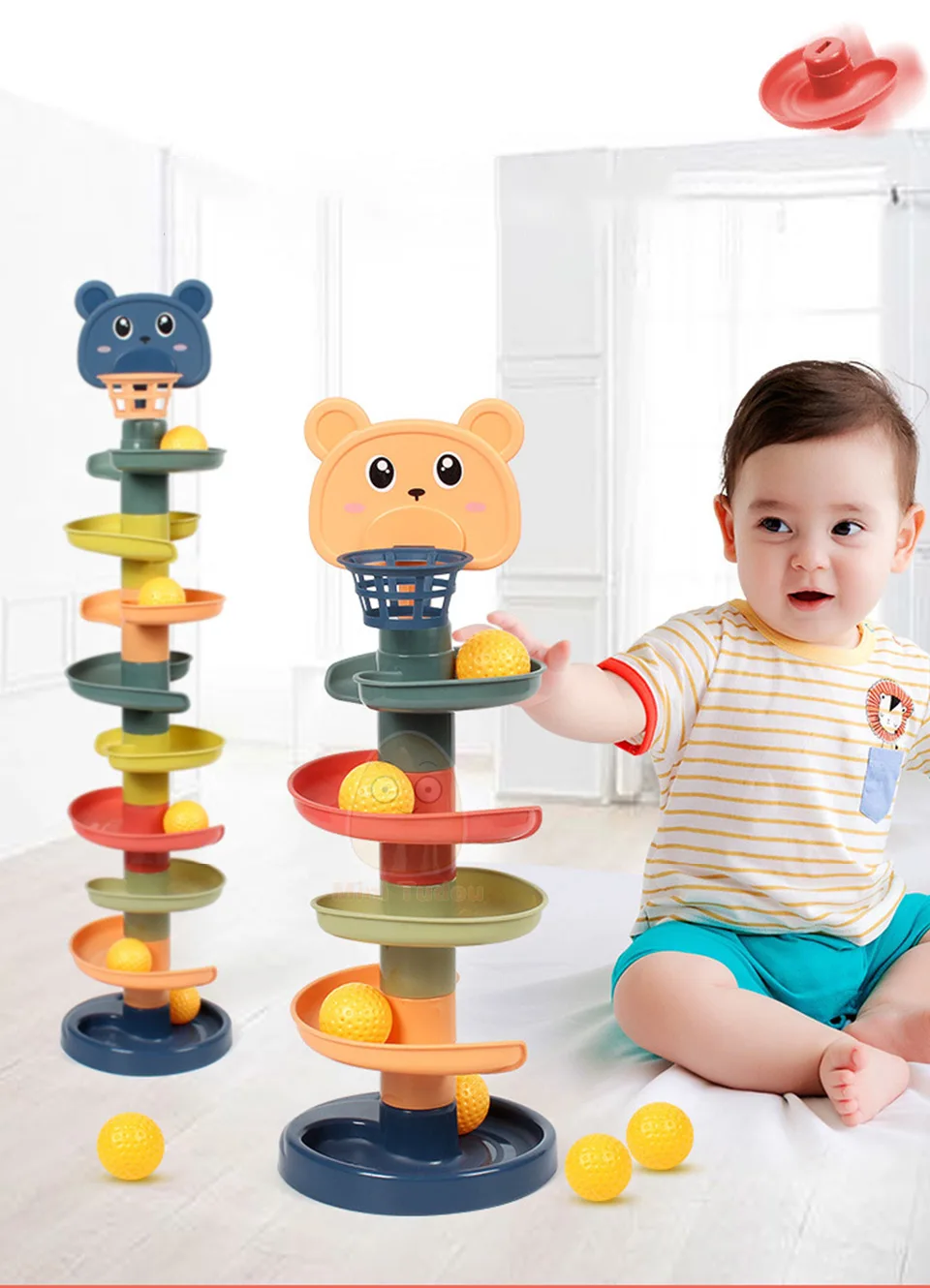 Baby Toys Rolling Ball Pile Tower Finger Skill Training Rotating Stacking Track Early Educational Toy For Infant 13 24 Months
