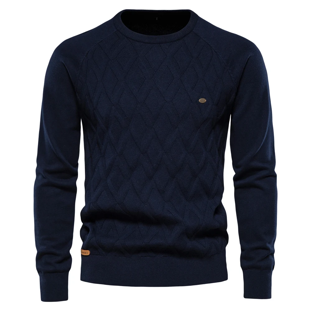 AIOPESON Argyle Basic Men Sweaters Solid Color O-neck Long sleeve Knitted Male Pullover Winter Fashion New Warm Sweaters for Men
