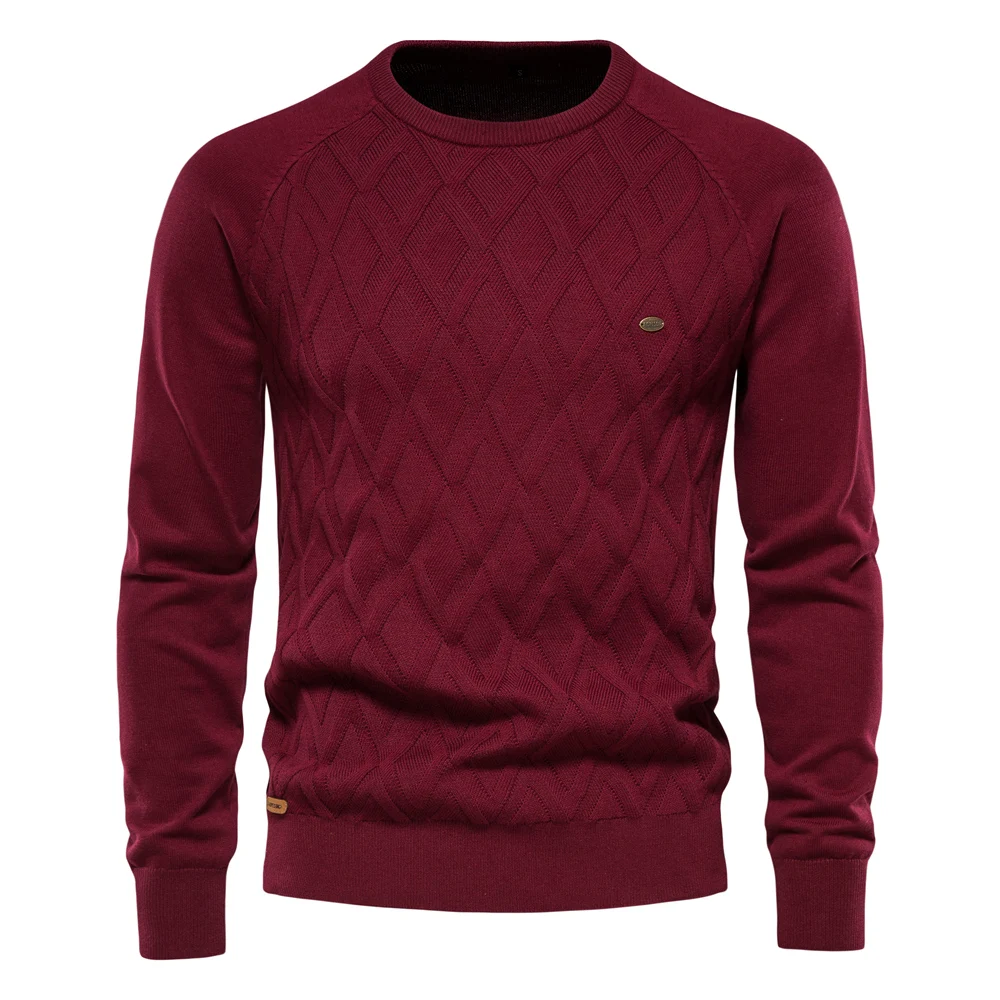AIOPESON Argyle Basic Men Sweaters Solid Color O-neck Long sleeve Knitted Male Pullover Winter Fashion New Warm Sweaters for Men