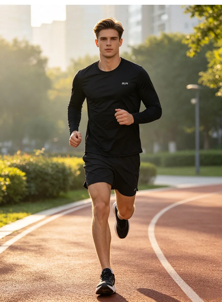 Men's Ice Silk Long Sleeve T-Shirt Quick Dry Breathable Lightweight Cooling Gym Running Fitness Outdoor Casual Sports Top