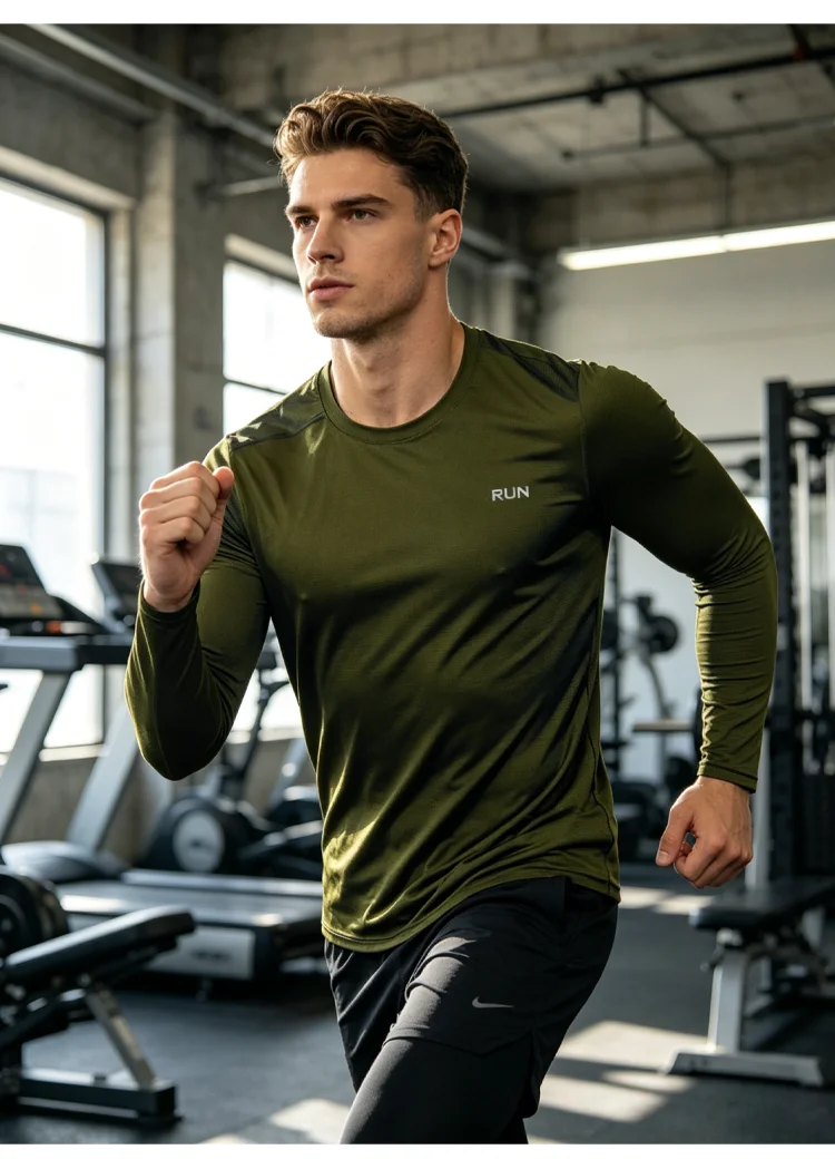 Men's Ice Silk Long Sleeve T-Shirt Quick Dry Breathable Lightweight Cooling Gym Running Fitness Outdoor Casual Sports Top