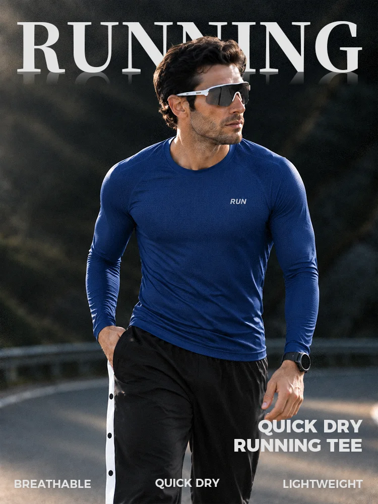 Men's Ice Silk Long Sleeve T-Shirt Quick Dry Breathable Lightweight Cooling Gym Running Fitness Outdoor Casual Sports Top