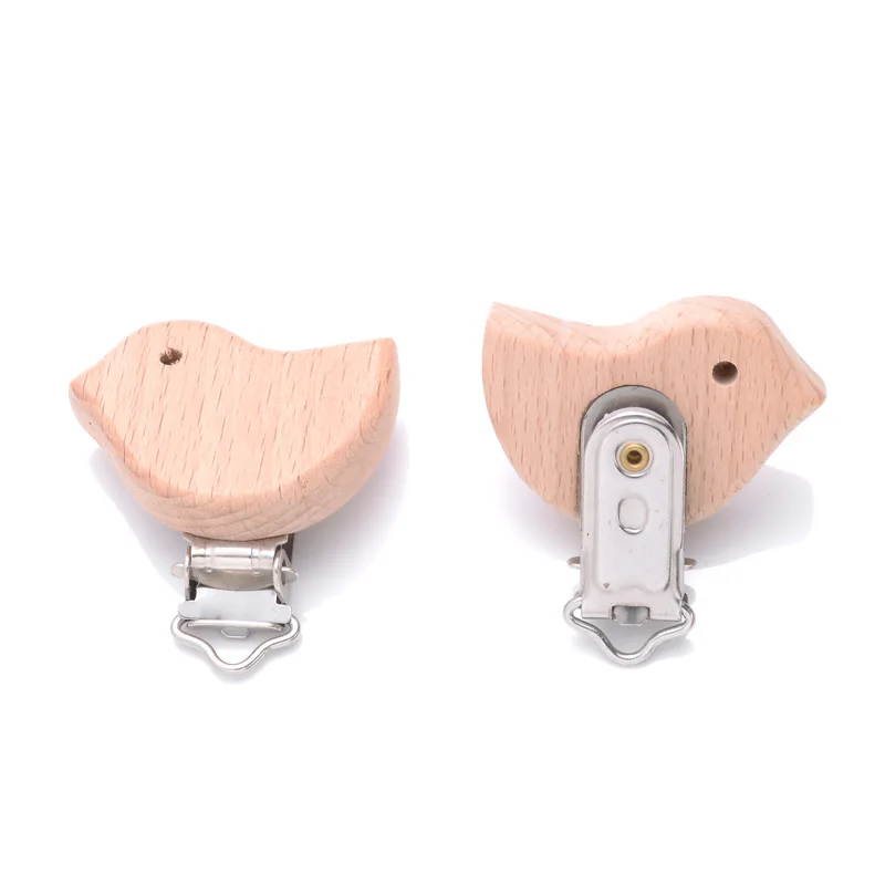 5Pcs Wooden Pacifier Clip Beech Wooden Animal Natural Dummy Clip DIY Baby Pacifier Chain Teether Toys Accessories BPA Free