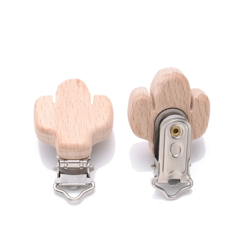 5Pcs Wooden Pacifier Clip Beech Wooden Animal Natural Dummy Clip DIY Baby Pacifier Chain Teether Toys Accessories BPA Free