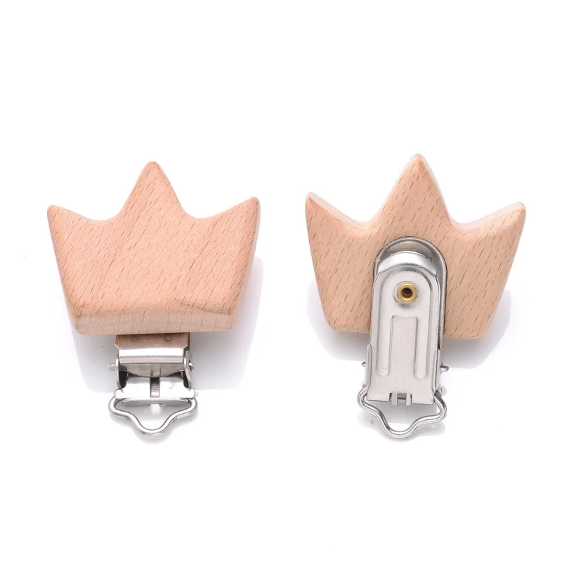 5Pcs Wooden Pacifier Clip Beech Wooden Animal Natural Dummy Clip DIY Baby Pacifier Chain Teether Toys Accessories BPA Free