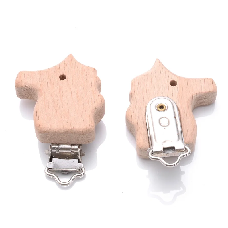 5Pcs Wooden Pacifier Clip Beech Wooden Animal Natural Dummy Clip DIY Baby Pacifier Chain Teether Toys Accessories BPA Free