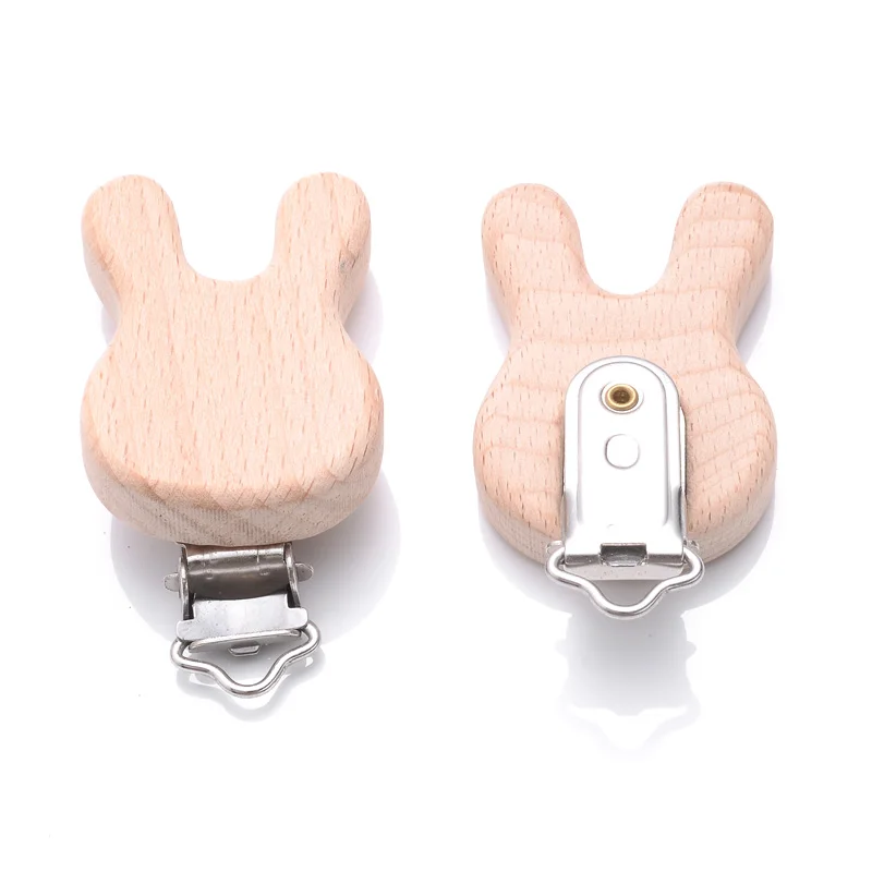 5Pcs Wooden Pacifier Clip Beech Wooden Animal Natural Dummy Clip DIY Baby Pacifier Chain Teether Toys Accessories BPA Free