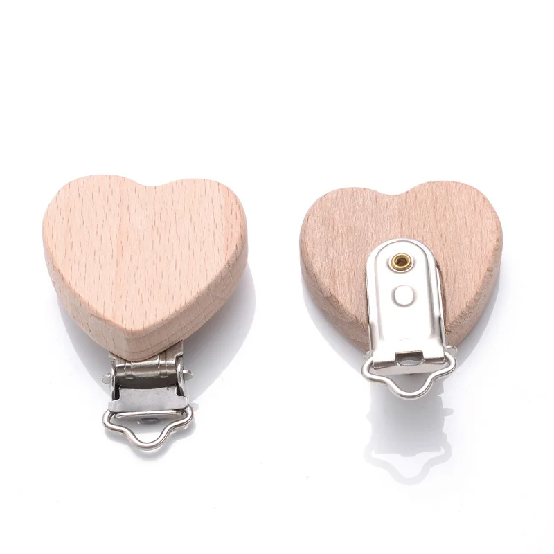 5Pcs Wooden Pacifier Clip Beech Wooden Animal Natural Dummy Clip DIY Baby Pacifier Chain Teether Toys Accessories BPA Free
