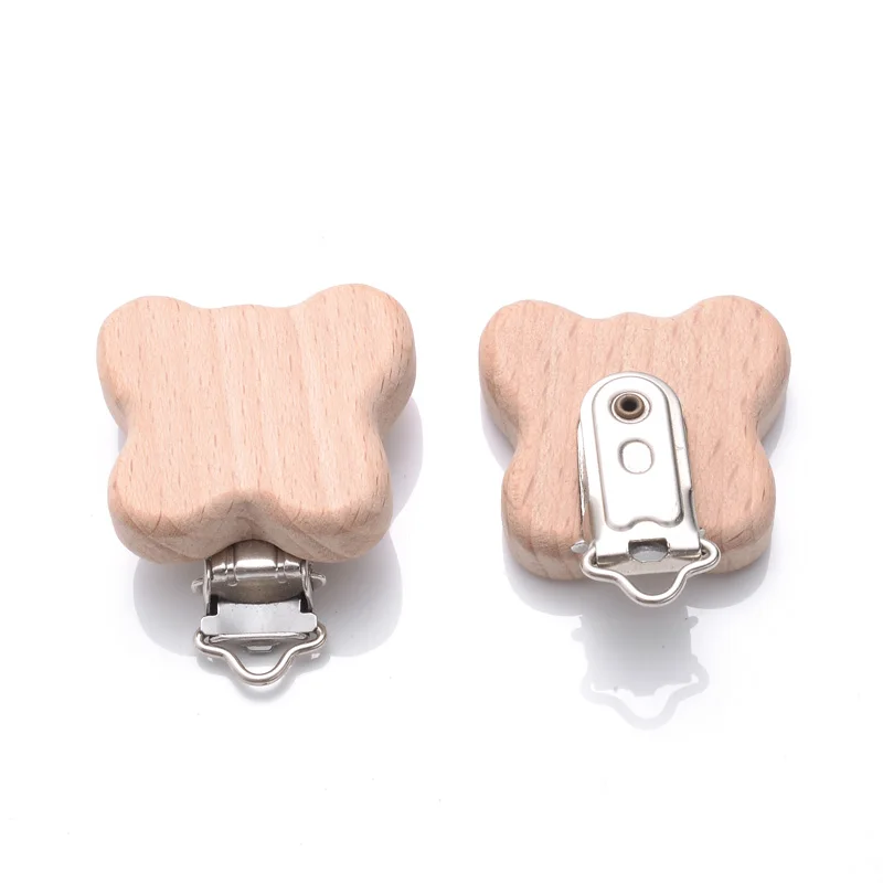 5Pcs Wooden Pacifier Clip Beech Wooden Animal Natural Dummy Clip DIY Baby Pacifier Chain Teether Toys Accessories BPA Free