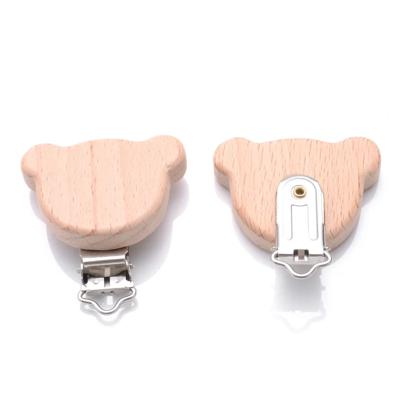 5Pcs Wooden Pacifier Clip Beech Wooden Animal Natural Dummy Clip DIY Baby Pacifier Chain Teether Toys Accessories BPA Free
