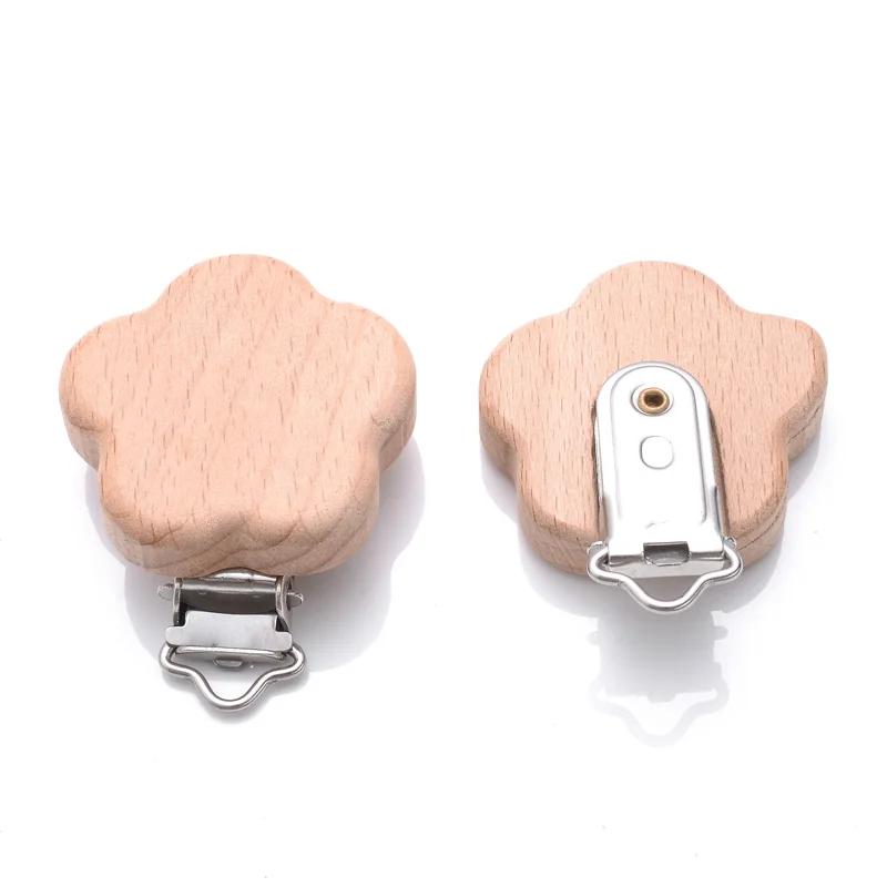 5Pcs Wooden Pacifier Clip Beech Wooden Animal Natural Dummy Clip DIY Baby Pacifier Chain Teether Toys Accessories BPA Free