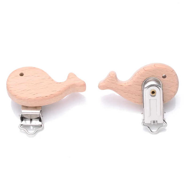 5Pcs Wooden Pacifier Clip Beech Wooden Animal Natural Dummy Clip DIY Baby Pacifier Chain Teether Toys Accessories BPA Free