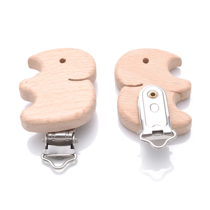 5Pcs Wooden Pacifier Clip Beech Wooden Animal Natural Dummy Clip DIY Baby Pacifier Chain Teether Toys Accessories BPA Free